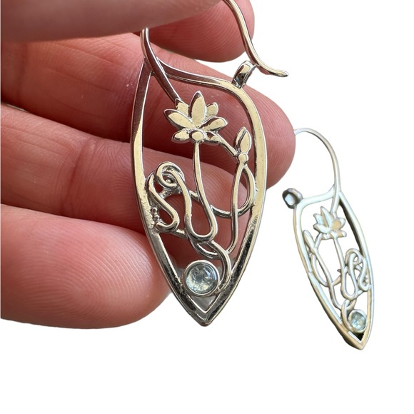 Twisted Lotus Flower Silver Drop Earrings - Picture 5 of 6